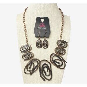 Paparazzi Hammered Copper Coils 'My Cave is Your Cave' Necklace & Earring Set